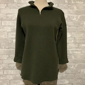 Tahari Dark Green Quarter Zip Sweater Tunic Mock Neck Top Casual 3/4 Sleeve Work